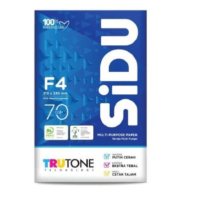 

Kertas F4 SiDU / Kertas HVS Sinar Dunia / Kertas Folio Putih 21,5 cm x 33cm 70gsm 75gsm