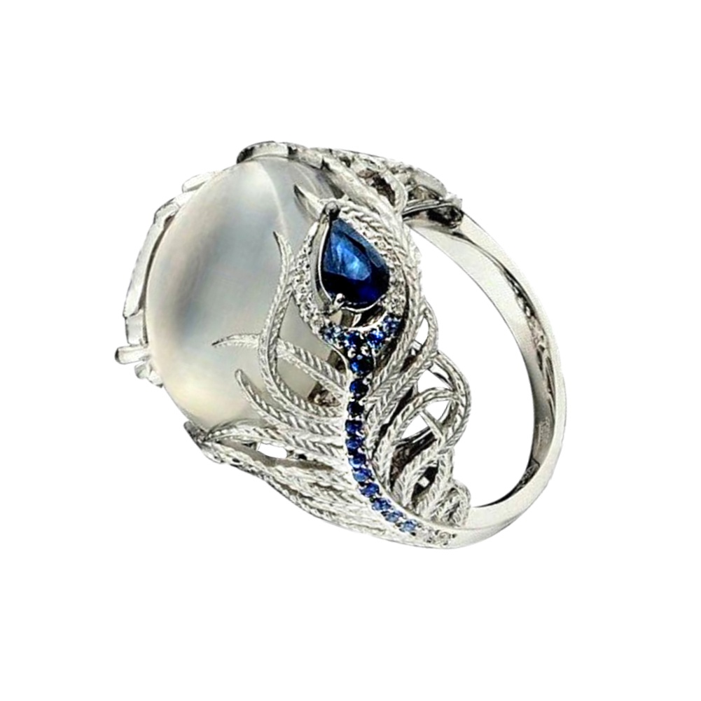 Hu Hu Hu Hu Hu Alat Bantu Pasang Kacamata♡ Cincin Wanita Hias Moonstone Imitasi Besar Gaya Vintage Menarik Untuk Pestahadiah