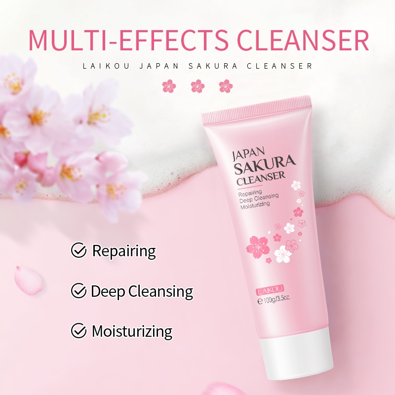 LAIKOU Sakura Foam Pembersih Pengontrol Minyak Pembersih Wajah Pembersih Pori-pori 100g