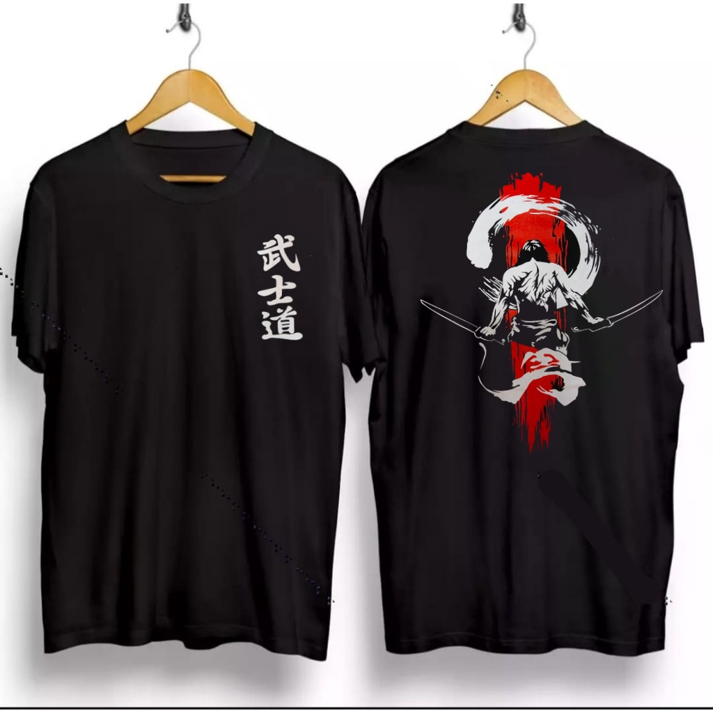 FashMarket Kaos Distro Samurai Jepang Baju Distro Pria Kaos Jepang Hitam Kaos Samurai Pedang