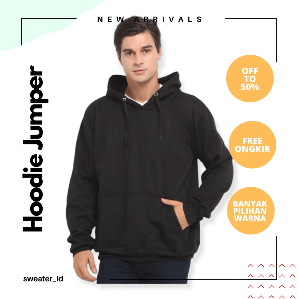 SWEATER_ID Hoodie Jumper Hitam Polos Pria Wanita Couple Oversize Fleece Tebal Premium