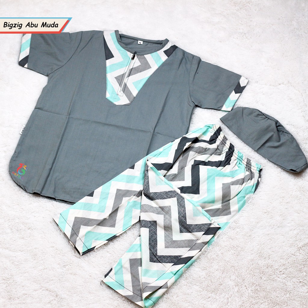 SARKOCI TURKI ANAK MOTIF BIGZIG ABU MUDA/BAJU MUSLIM ANAK/GROSIR BAJU KOKO ANAK MODERN