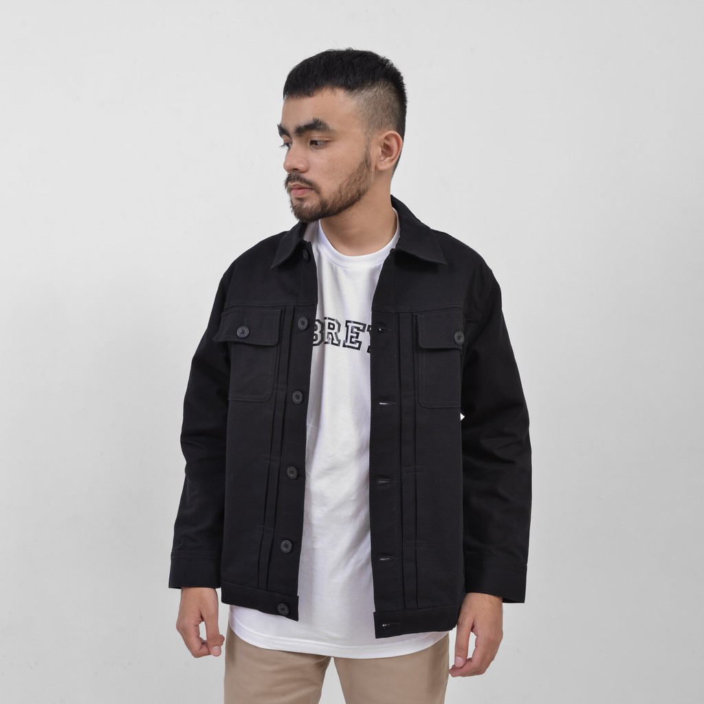 BREY.CO Rex Jacket Black Canvas Solid Jaket Pria Jaket Jeans Pria