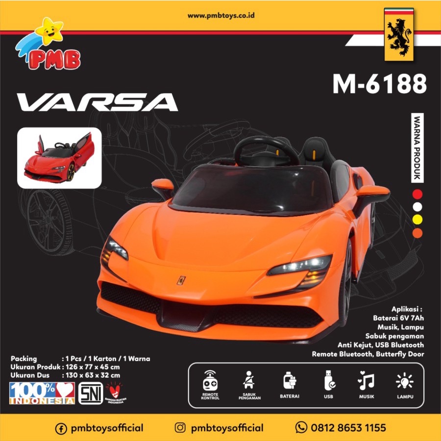 Mobil Aki Mainan varsa Anak Remote Control PMB TOYS TYPE M6188 Ferrari SNI Garansi Termurah-Orange
