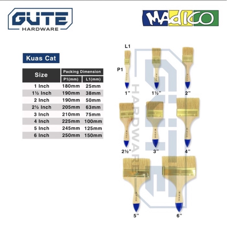 (Doz) Kuas Cat Vernish “MADICO” Berbagai Ukuran / Paint Rush / Kuas Tembok Dinding