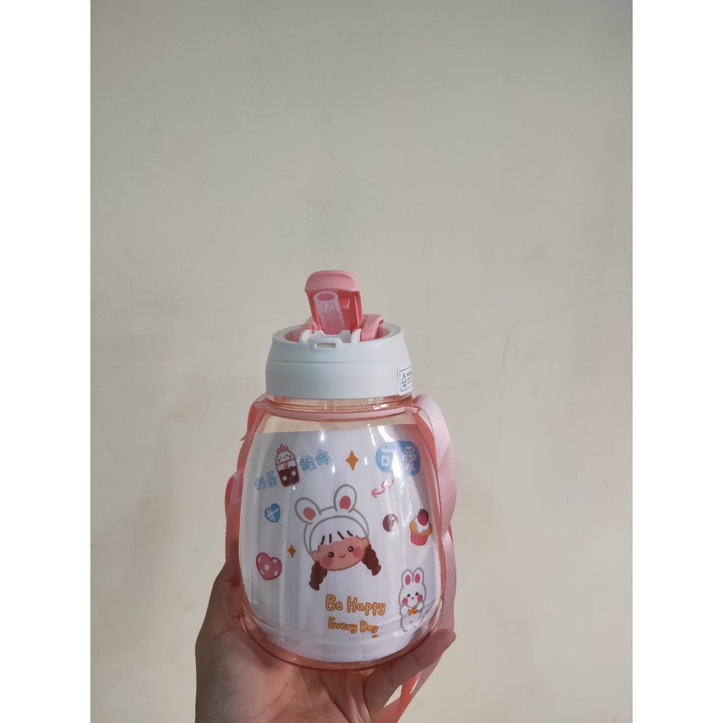 Botol Minum Anak Big Belly Children Cup Bottle + Sticker / Cangkir Air Minum Besar 1100ml + Sedotan + Tali