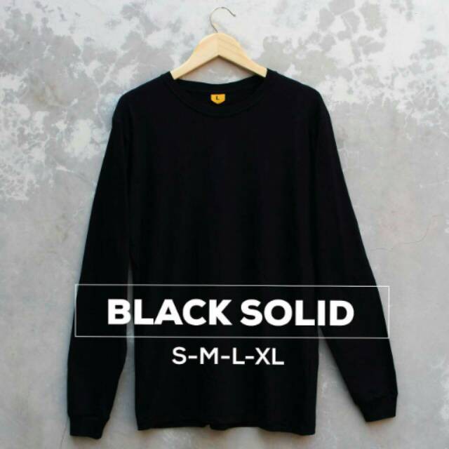 BAJU KAOS POLOS DISTRO BLACK SOLID LENGAN PANJANG COTTON COMBED 30S COWOK CEWEK