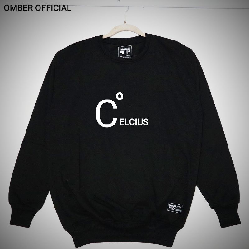 CELCIUS JAKET SWEATER CREWNECK HITAM C1024S LOGO PUTIH PALING TERBARU