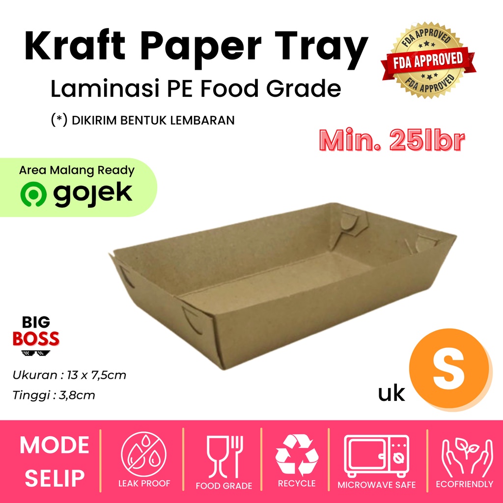 Paper Tray Kraft Coklelat Dine In Piring Nampan Kertas Alas Tempat Makan Kentang Sosis Cafe