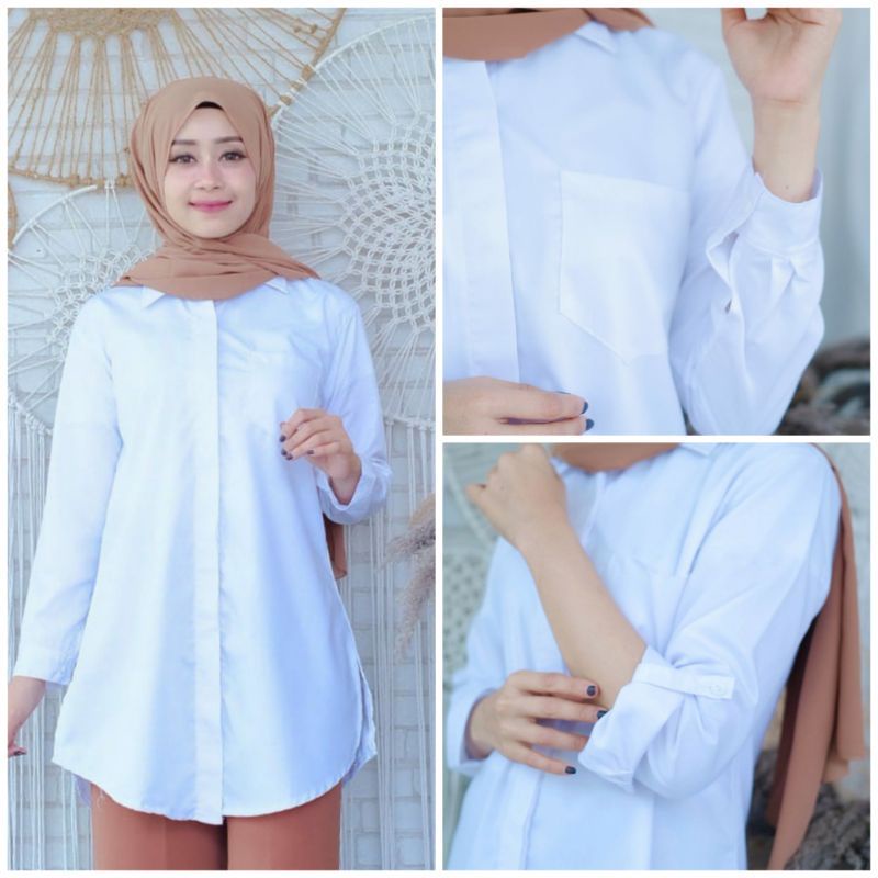 KEMEJA PUTIH POLOS LENGAN PANJANG || KEMEJA POLOS TERLARIS || KEMEJA TUNIK WANITA PUTIH POLOS