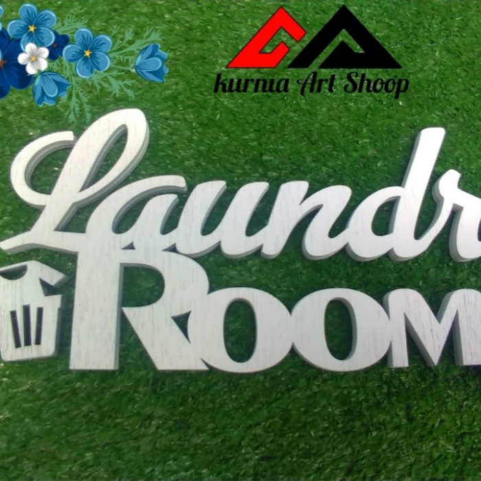 Kurnia Art Shoop Hiasan Dinding Kayu Timbul Laundry Room - Putih