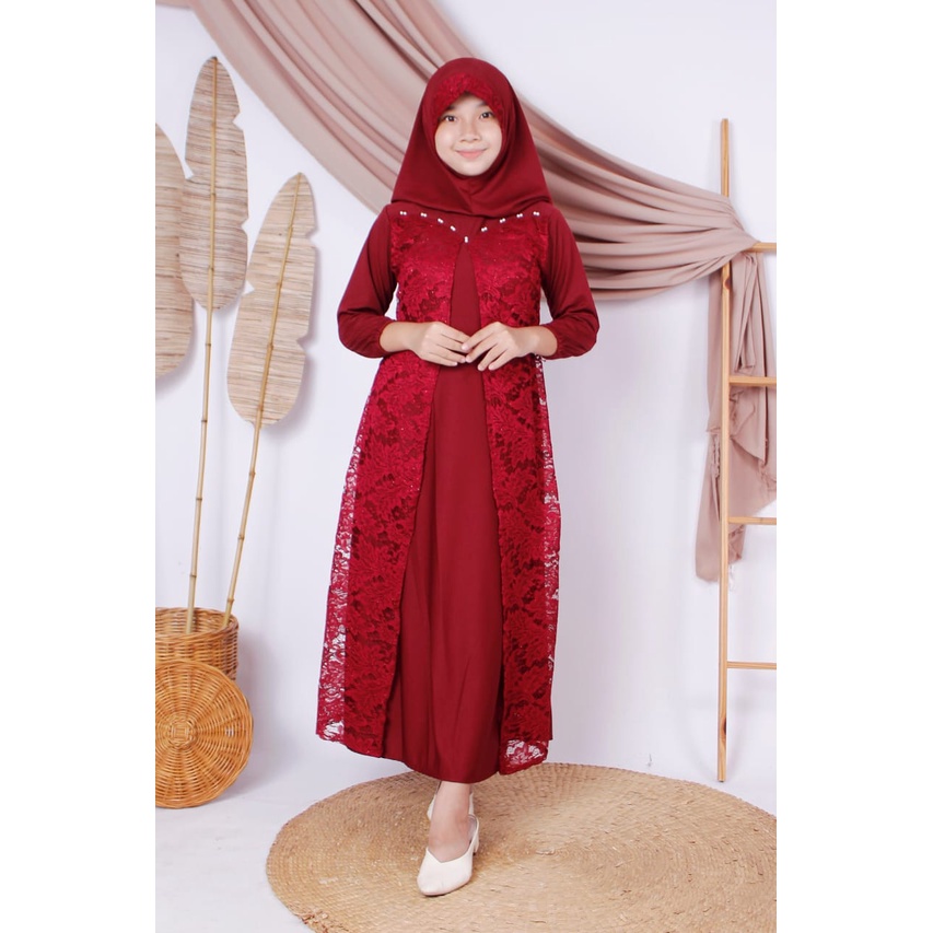 GAMIS MUSLIM ANAK SET HIJAB ,BRUKAT MUTIARA/GOOD QUALITY PREMIUM