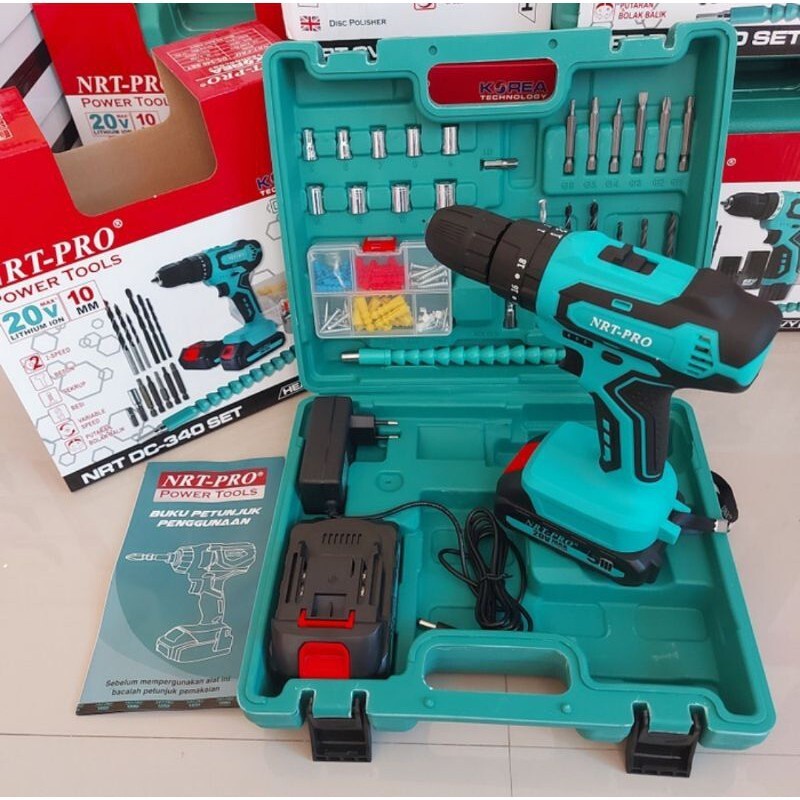 Bor Tanpa Kabel / Bor Listrik 20VOLT NRT-PRO CORDLESS BOR IMPACT 10MM 340HD NRT-PRO Bor Listrik Set-Bor Tangan Listrik-bor baterai-bor listrik/ Mesin bor tanpa kabel baterai cordless