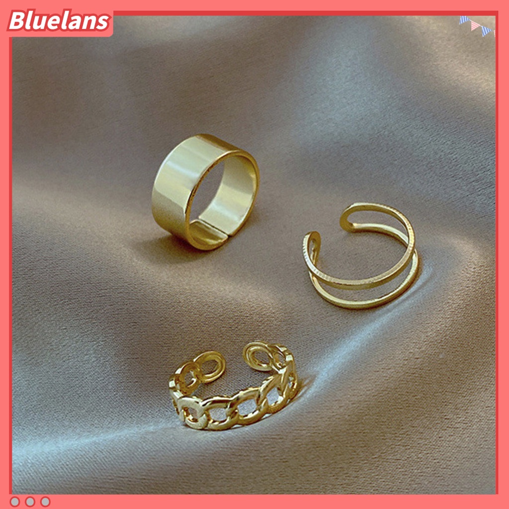 3pcs / Set Cincin Jari Model Terbuka Bahan Alloy Dapat Disesuaikan Gaya Retro Punk Hip Hop Untuk Wanita