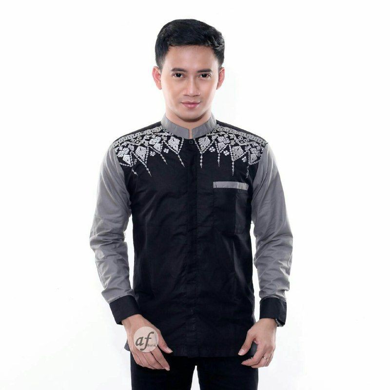 Baju Koko pria bordir Dewasa Lengan Panjang Material Catton Adem Serap Keringat