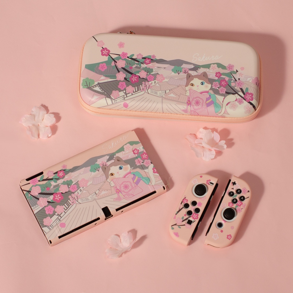 Tas Penyimpanan Konsol Game Nintendo Switch V1 V2 Motif Kucing Sakura