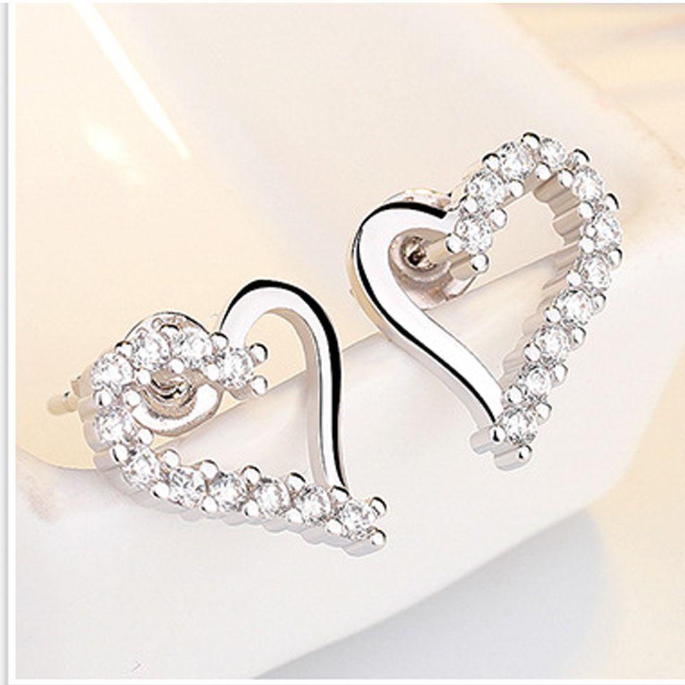 Lily Heart Earrings Wanita Gadis Perhiasan Pengantin Anting Kristal Mengkilap