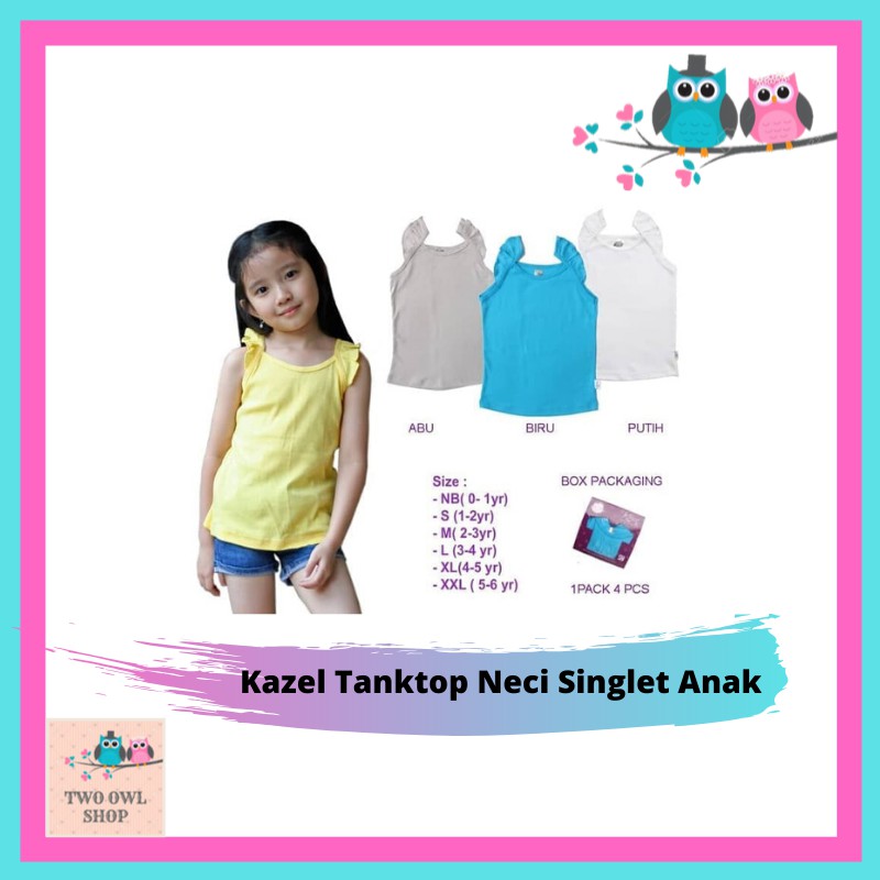 Twoowl Kazel Tanktop Neci Singlet Anak Perempuan Isi 4Pcs 