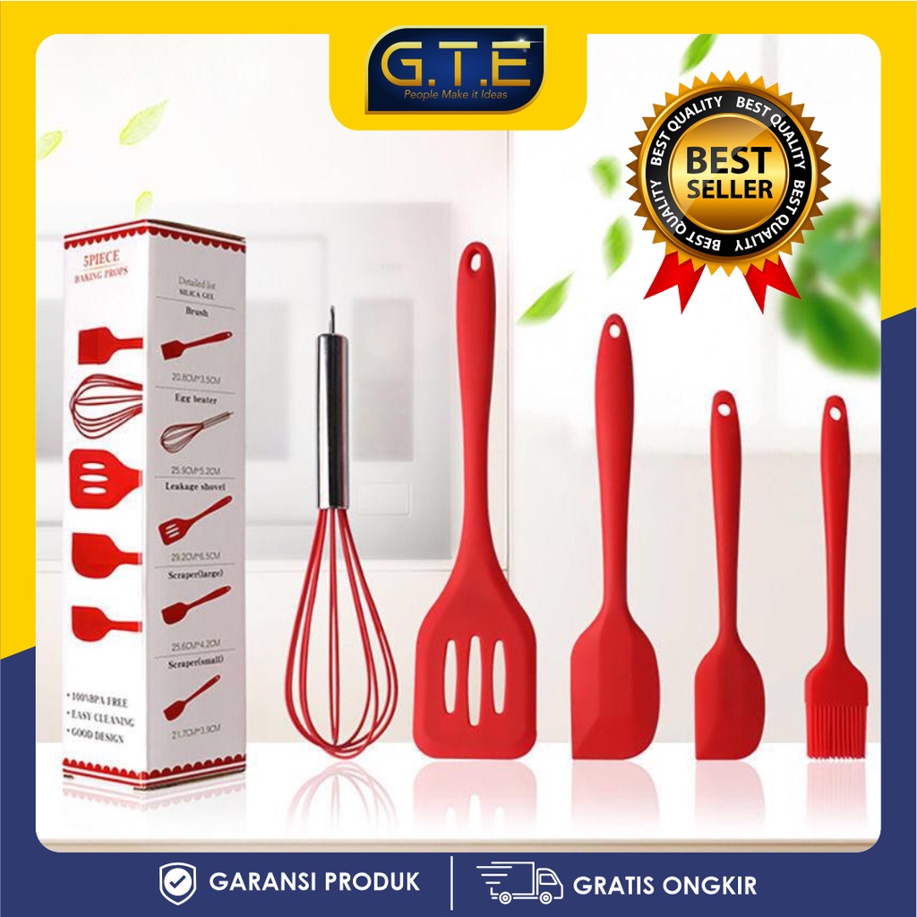 GTE | Set Alat Masak Silikon (Isi 5 pcs) / Spatula / Sutil Silikon Food Grade Tahan Panas | Baking Props Set 5in1