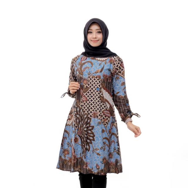 BATIK KANTOR ATASAN WANITA MOTIF YUDISTIRA (BIRU)