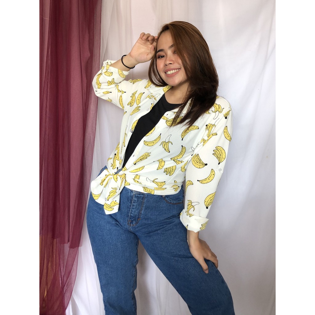 GYNDA KEMEJA BANANA - Kemeja motif monalisa abg abstrak