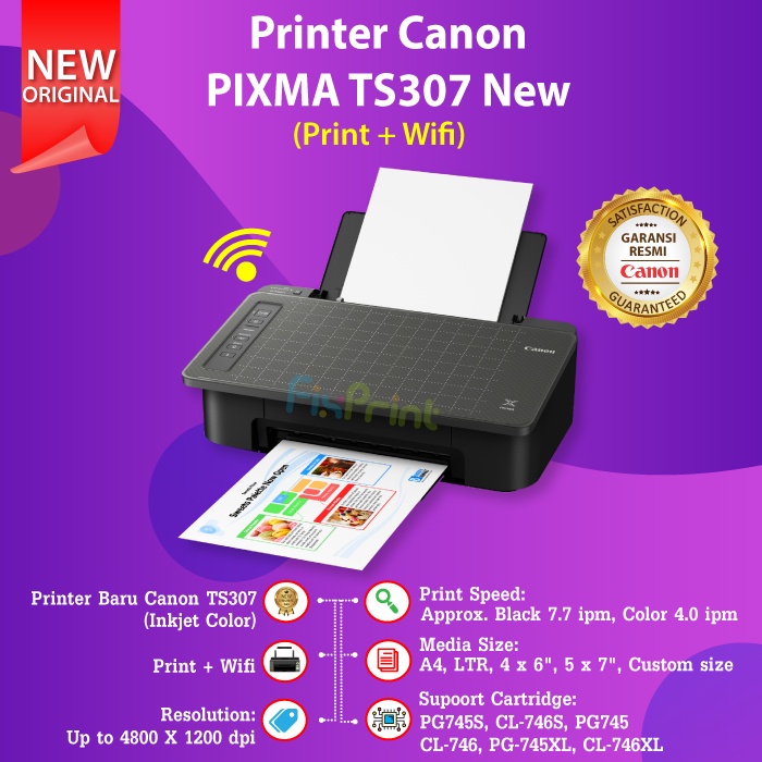 Printer Canon TS307 TS-307 WiFi Photo Printer Borderless Wireless (Scan Copy From Smartphone)