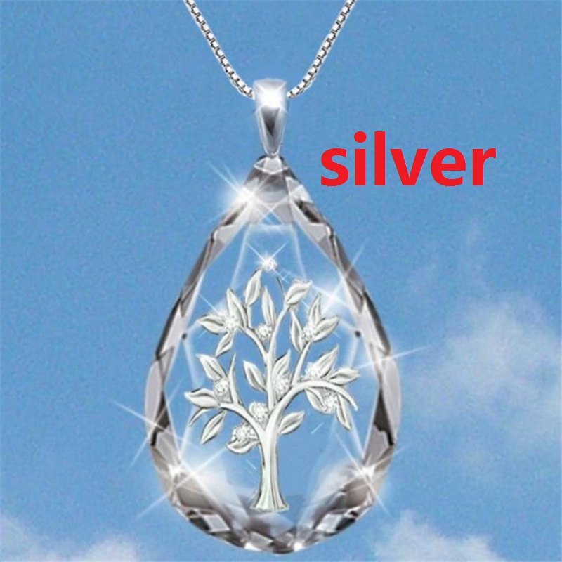 Kalung Liontin Pohon Kehidupan Aksen Kristal Bahan Stainless Steel Untuk Wanita