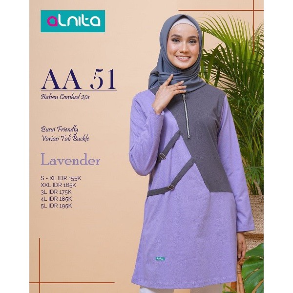 ALNITA ATASAN AA 51 BAHAN COMBED ATASAN WANITA MUSLIMAH POLOS KOMBINASI WARNA MODERN CASUAL