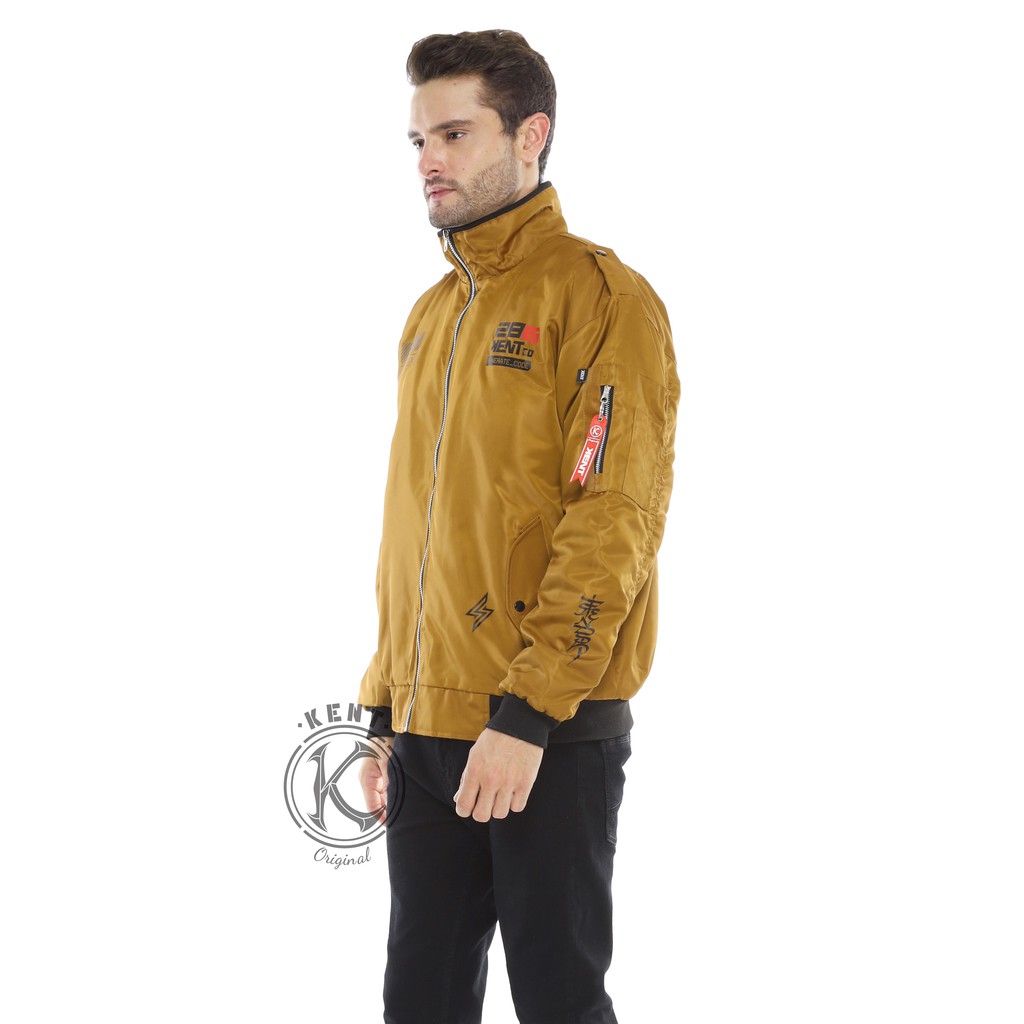 Kent Jaket Pria Bomber Pilot Word Mustard