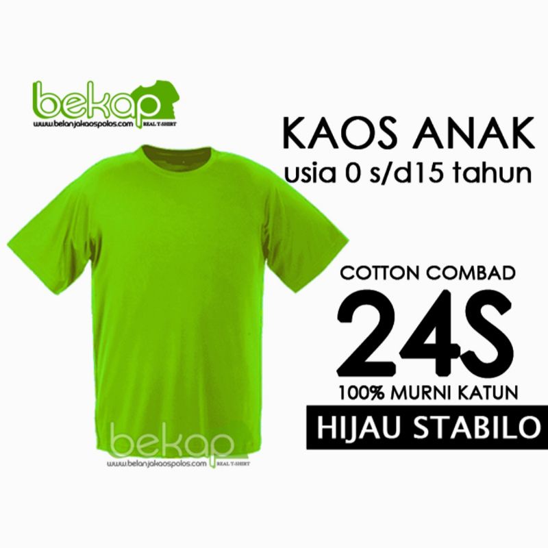 Original Kaos Polos Anak bahan Katun Combad 24s Warna Hijau Stabilo  Tebal Kaos Polos Anak Cowo Cewe