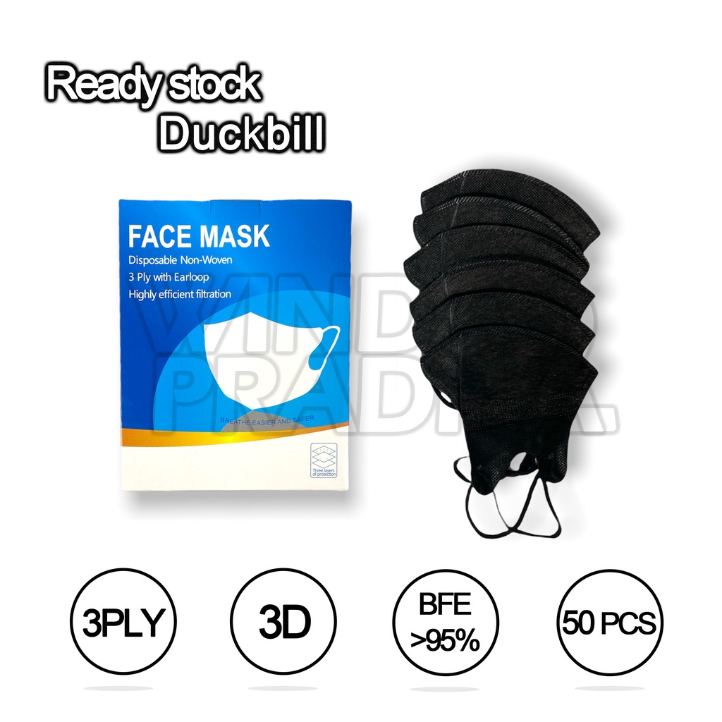 Masker Duckbill Duckbil 50 Pcs Murah 1Box Putih Hitam-4