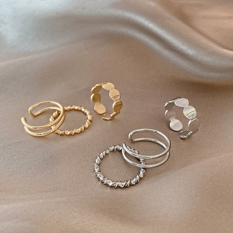 3pcs / Set Cincin Warna Emas / Silver Untuk Wanita