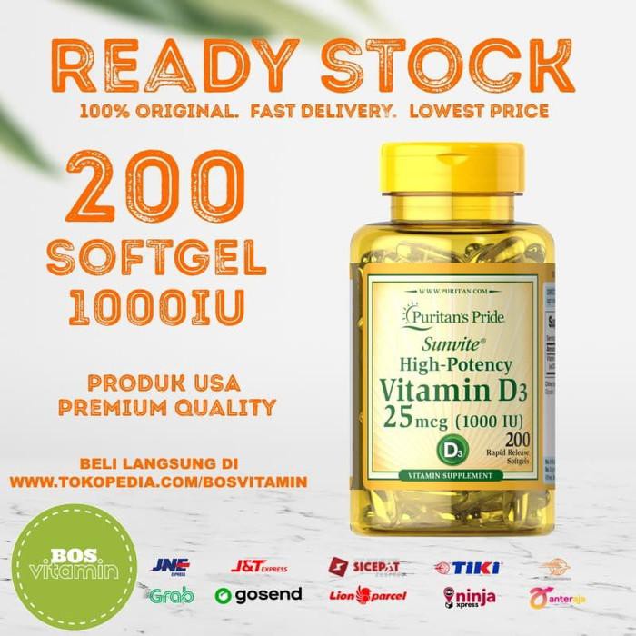 PURITAN'S PRIDE VITAMIN D3 1000 IU - 200 Softgels (PURITAN D3 1000IU) IBANTING HARGAl