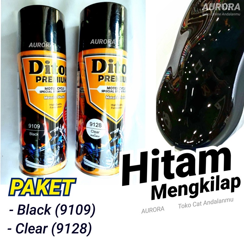 PAKET Diton Premium Black 9109 Hitam Mengkilap 400ml Cat Semprot spray motor mobil sepeda pilok glos