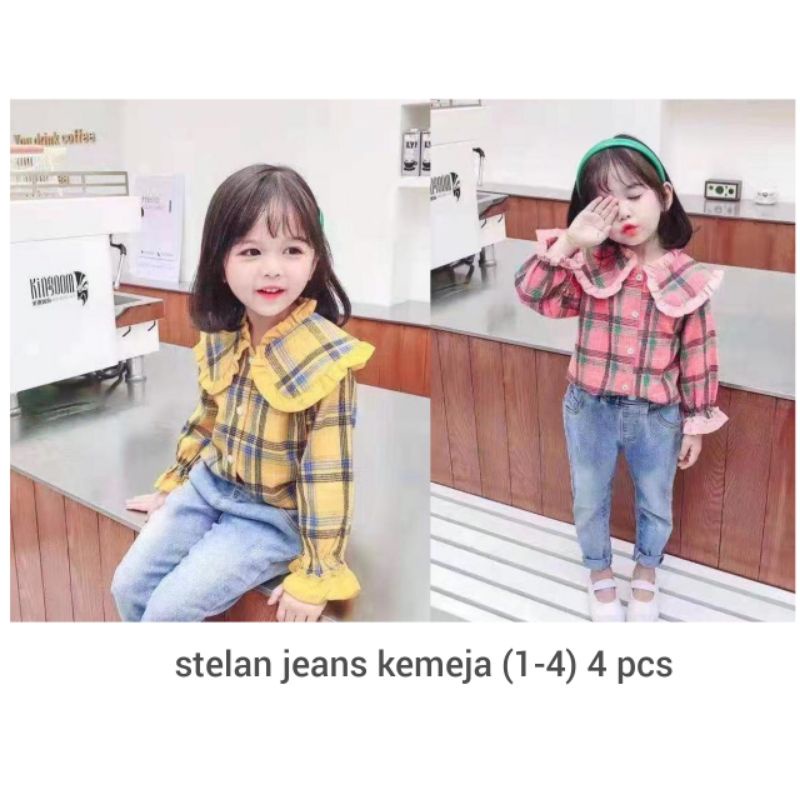setelan jeans kemeja flanel