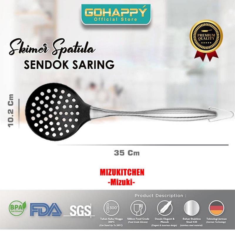 Mizuki Silicone Spatula Skimmer 2032 sutil berlubang Kitchen Set Gagang Stainless Steel Handle BPA-FREE