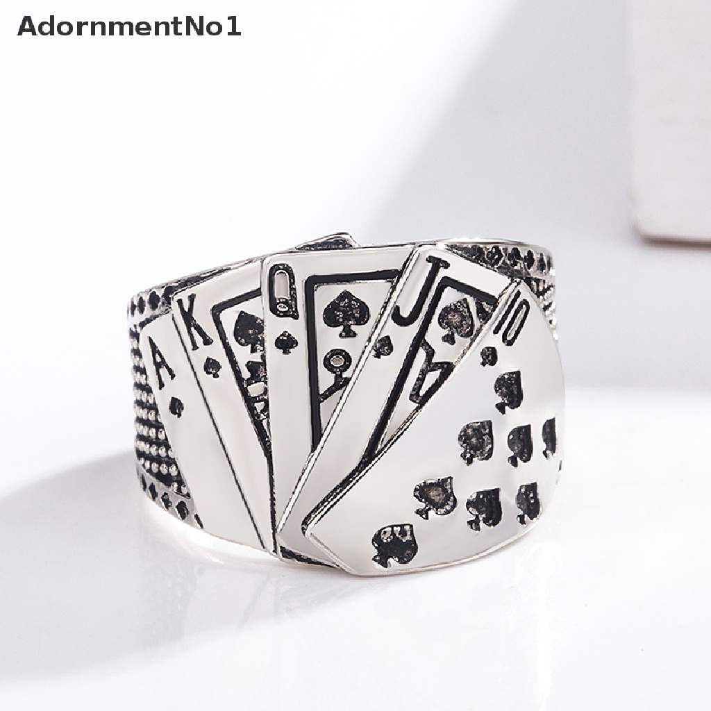 (AdornmentNo1) Cincin Gaya Punk Gothic Motif Kartu Poker Warna Silver Untuk Perhiasan Wanita / Hadiah