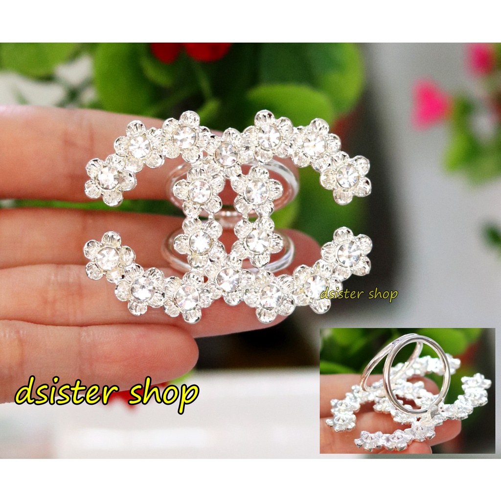Bros Cincin Part 1 Ring Hiasan Aksesoris Syal Hijab HURUF Permata Hitam Putih-Ring Slvr C PB Bunga