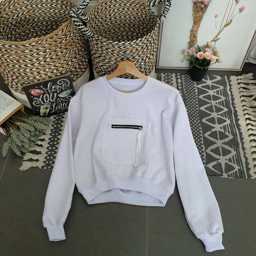 Zip Croope Sweater Outher Crop Sweater Wanita Gaya Korean