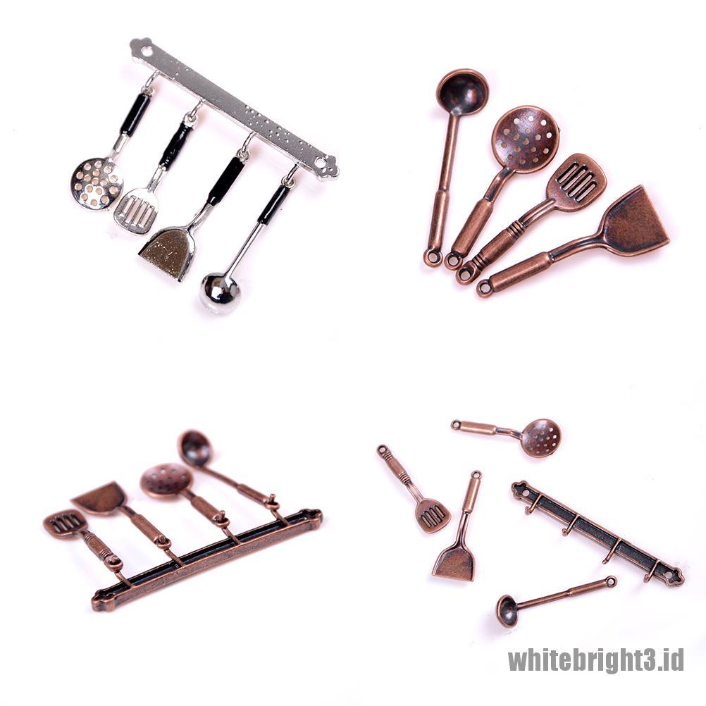 (white3) 5pcs / Set Mainan Miniatur Peralatan Dapur Bahan Metal Untuk Aksesoris Rumah Boneka 1: 12