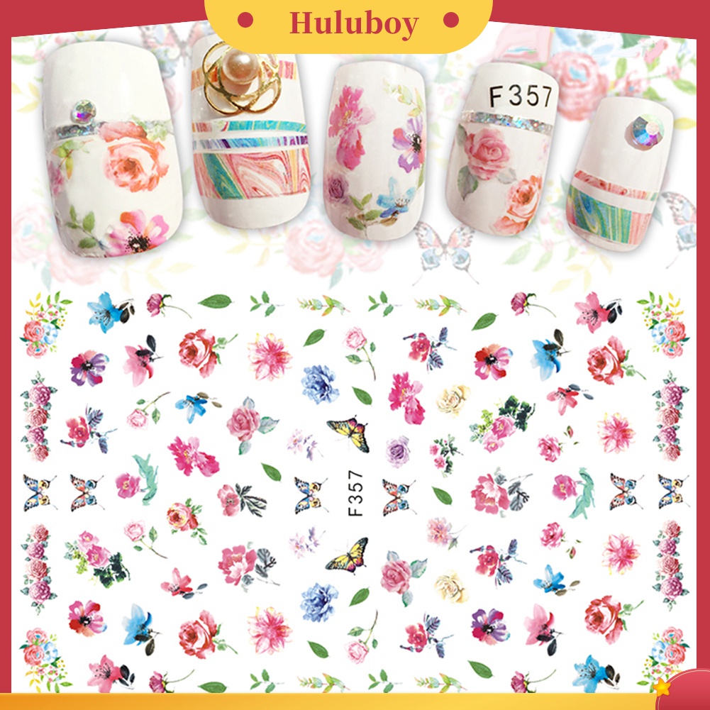 Huluboy Huluboy♡ Stiker Kuku Motif Bunga Multi Pola Untuk Dekorasi Manicure Wanita