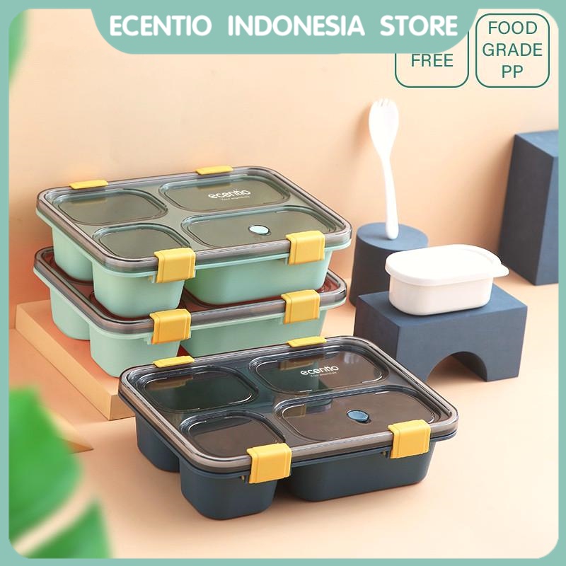 ecentio lunch box 2 susun lunch box set BPA Free/Kotak Makan Portable lunch box 4 Sekat kotak bekal Gratis Sendok