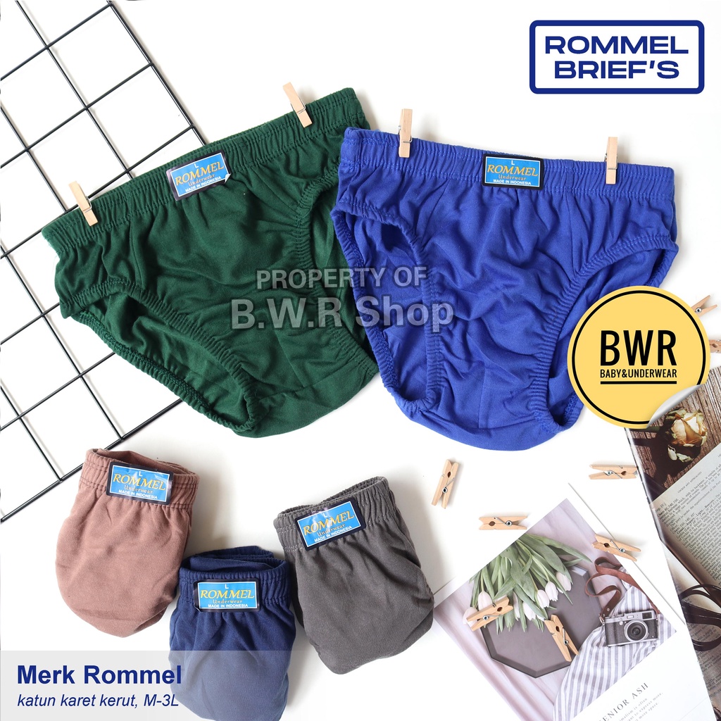 CD ROMMEL Karet Kerut / Celana Dalam Pria Romel Murah Berkualitas Warna Polos | Bwr