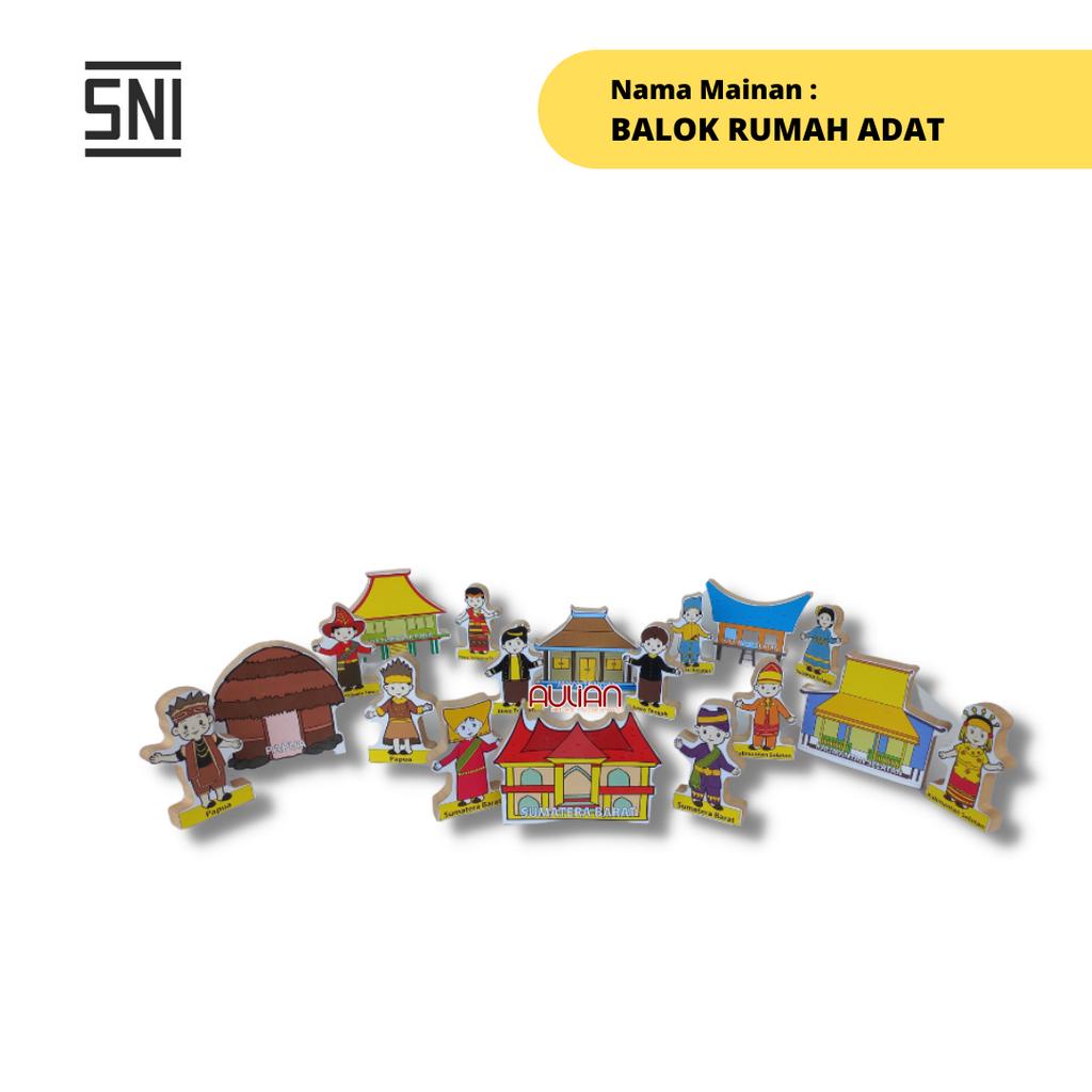 MAINAN DDUKASI ANAK / MAINAN KAYU / APE PAUD - BALOK RUMAH ADAT
