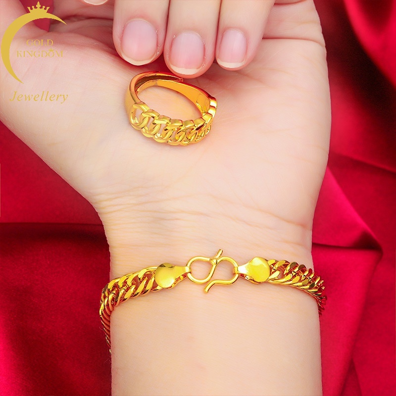 Set Gelang Cincin Rantai Datar Lapis Emas Emas Asli Kadar 375 Gaya Korea