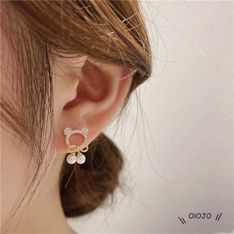 【COD】Anting Bentuk Bulat Motif Beruang Untuk Wanita