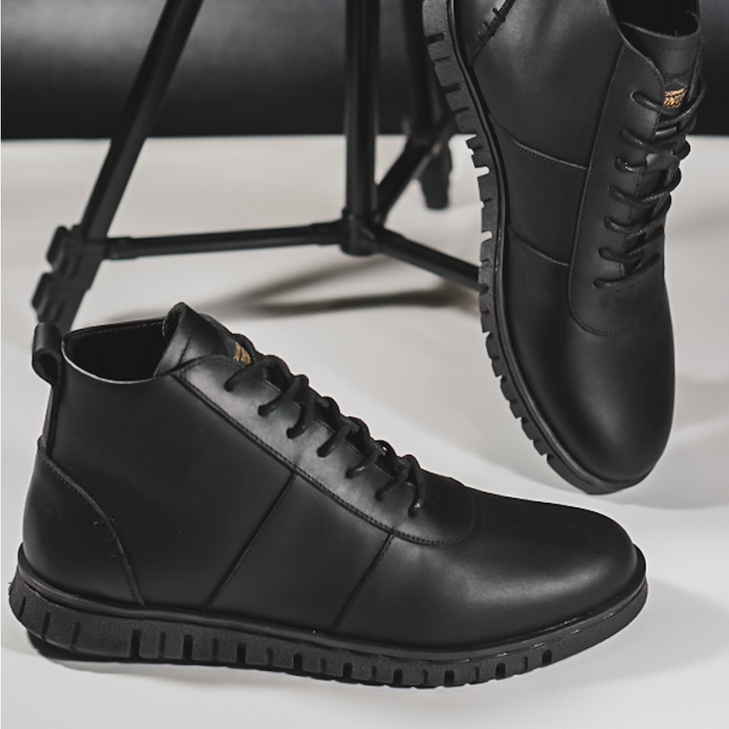 Nathan Black | Sepatu Kulit Asli Formal Vintage Klasik Casual Pria Cowok Boots Ori | FORIND x Barnum