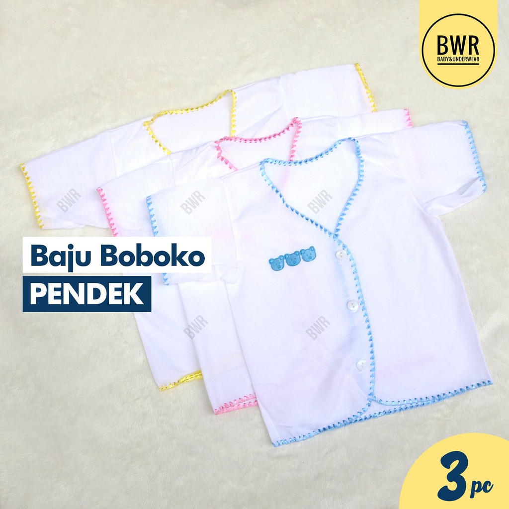 [ 3pc ] Baju Boboko Bordir PUTIH PENDEK | Baju Kancing Bayi Newborn Murah Berkualitas - Bwr IX