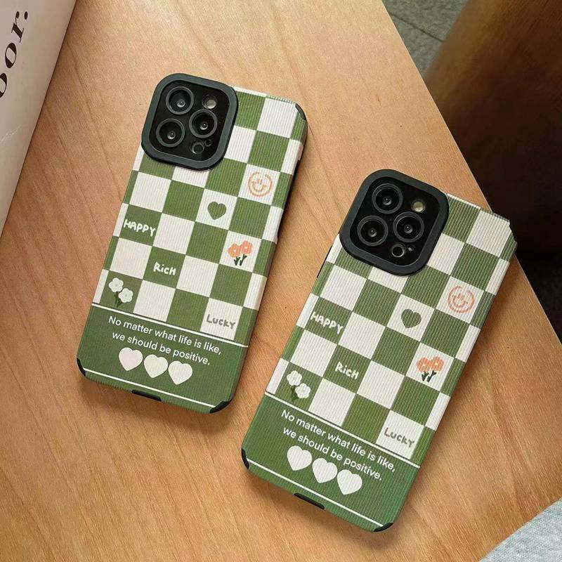 Green lattice Soft Leather Case HP OPPO A9 A53 A33 A31 2020 Reno 3 5 6 A3S Realme C1 X XT A7 A12 A11K F9 Pro F11 A52 A92 A92 A91 K5 K3 Casing Gadis Lucu VIVO V9 Y91c Y93 Y11 Y12i Y12 Y15 Y17 Y19 S1 Z1 Pro Y50 Y30 Y30i Y20 Y20S Y20A Y12S