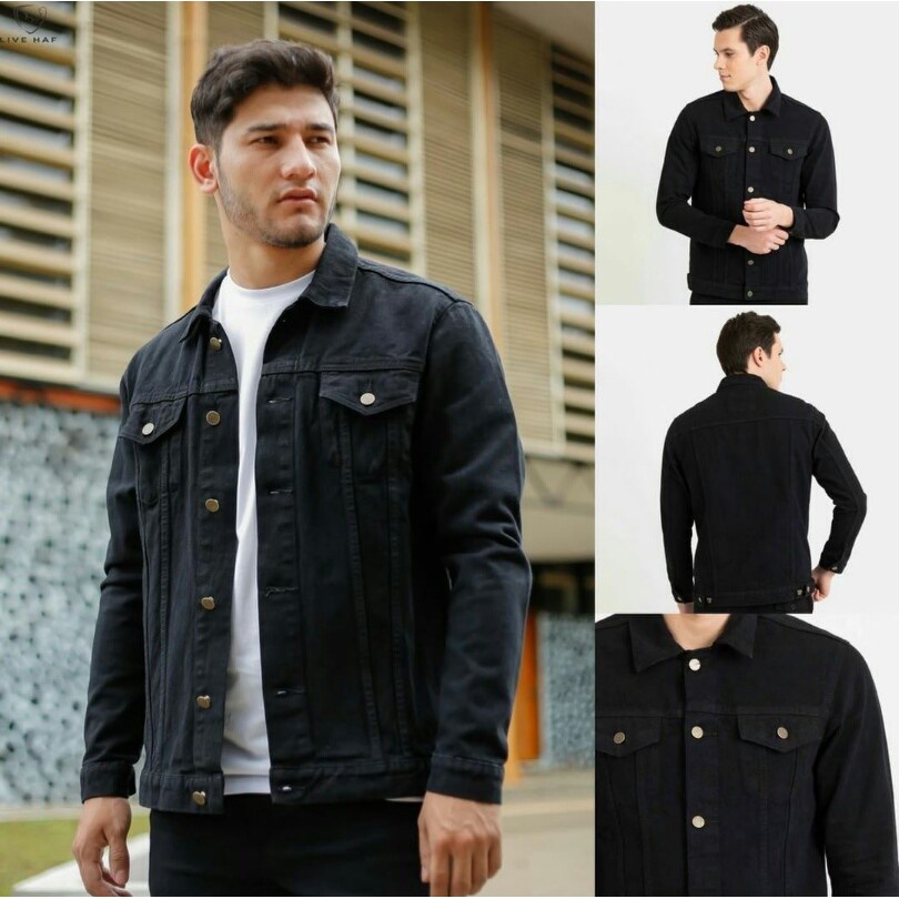 Jaket Jeans Denim Pria / Jaket Jeans Hitam Pekat (BIG SIZE JUMBO M,L,XL,XXL,XXXL)